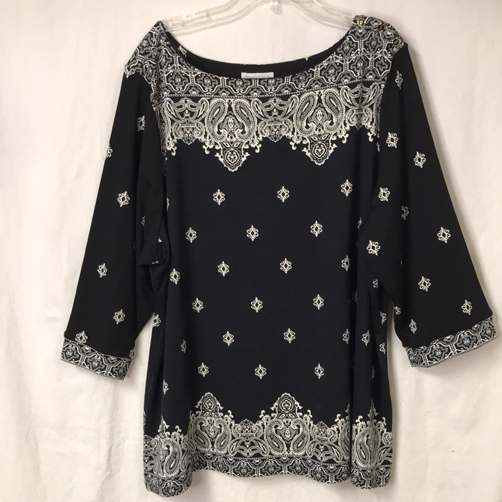 CHARTER Club Woman Tunic Plus Size 3X Black White Border Print